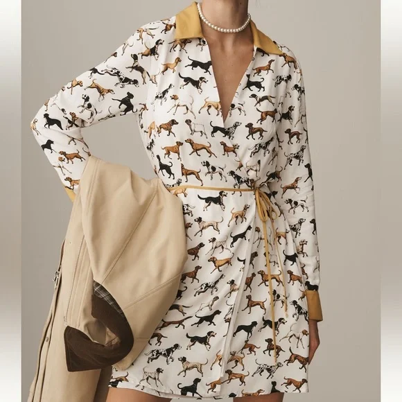 Maeve x Anthropologie Dog Print Wrap Mini Dress - Picture 1 of 6